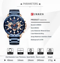 image-Curren 8363 Men's Quartz Watch Steel Band Business Calendar 48mm