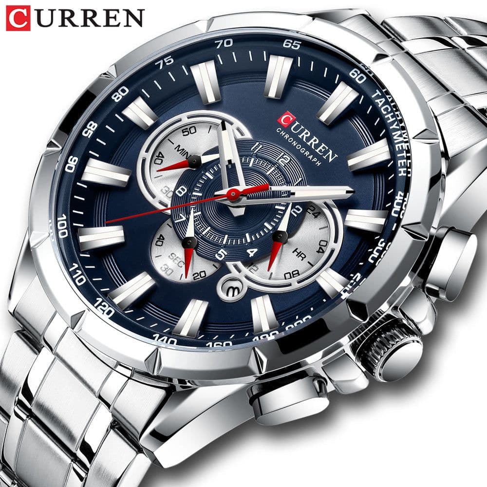 image-Curren 8363 Men's Quartz Watch Steel Band Business Calendar 48mm
