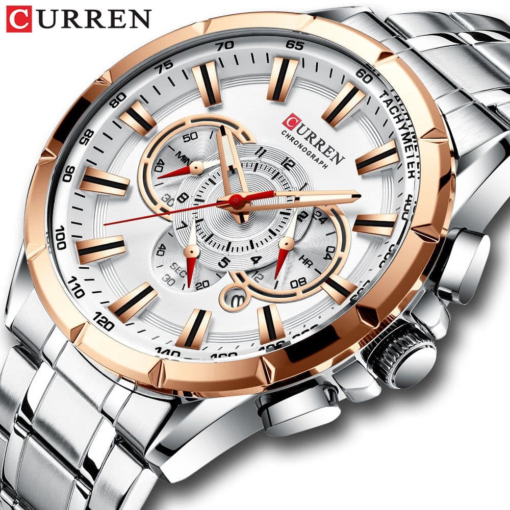 image-Curren 8363 Men's Quartz Watch Steel Band Business Calendar 48mm