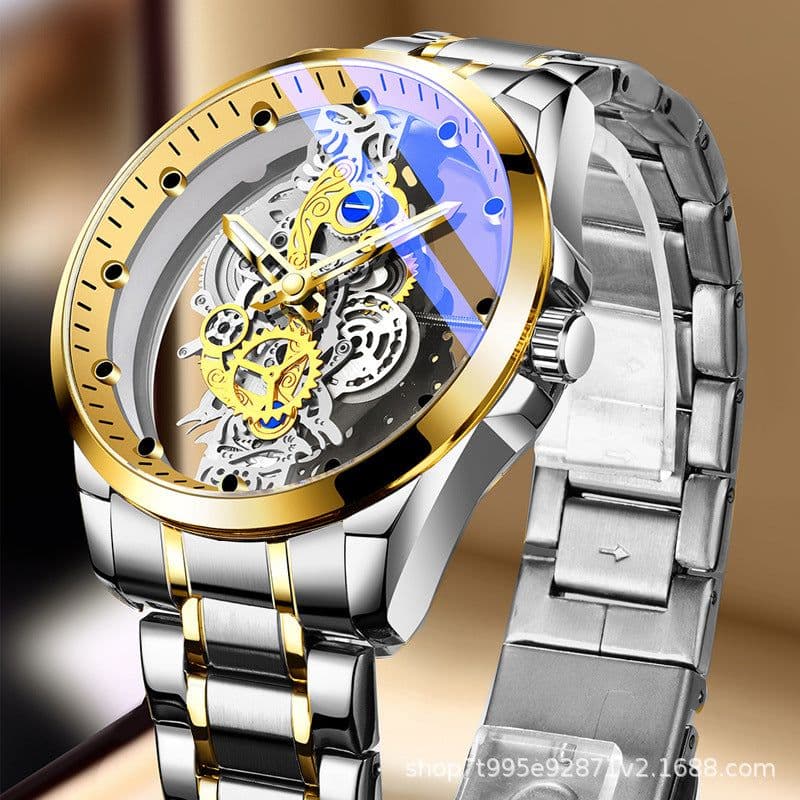 image-Unraion Men's Quartz Watch 42mm Transparent Hollow Luminous