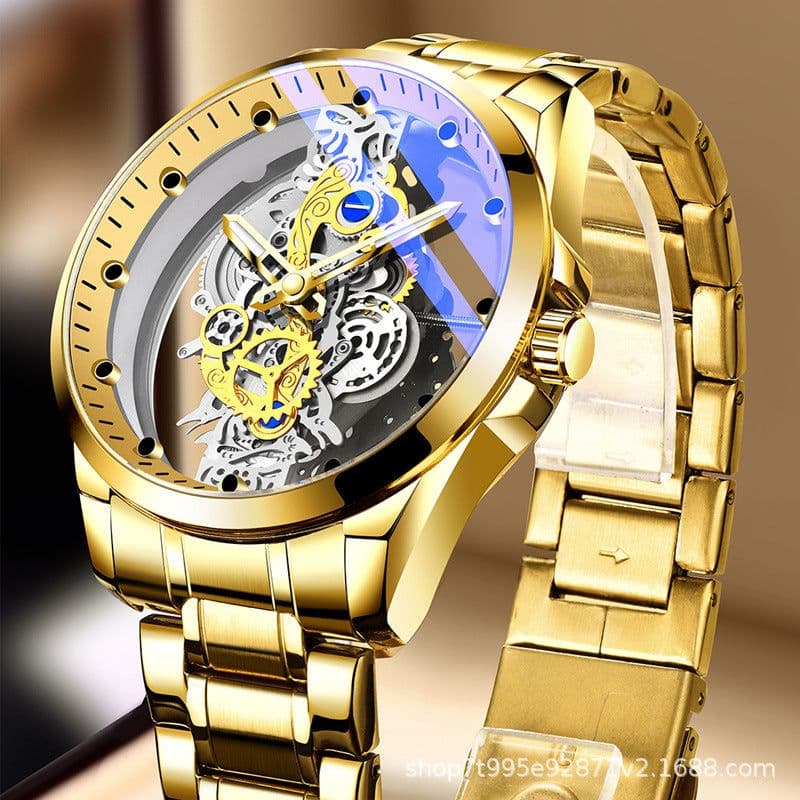 image-Unraion Men's Quartz Watch 42mm Transparent Hollow Luminous