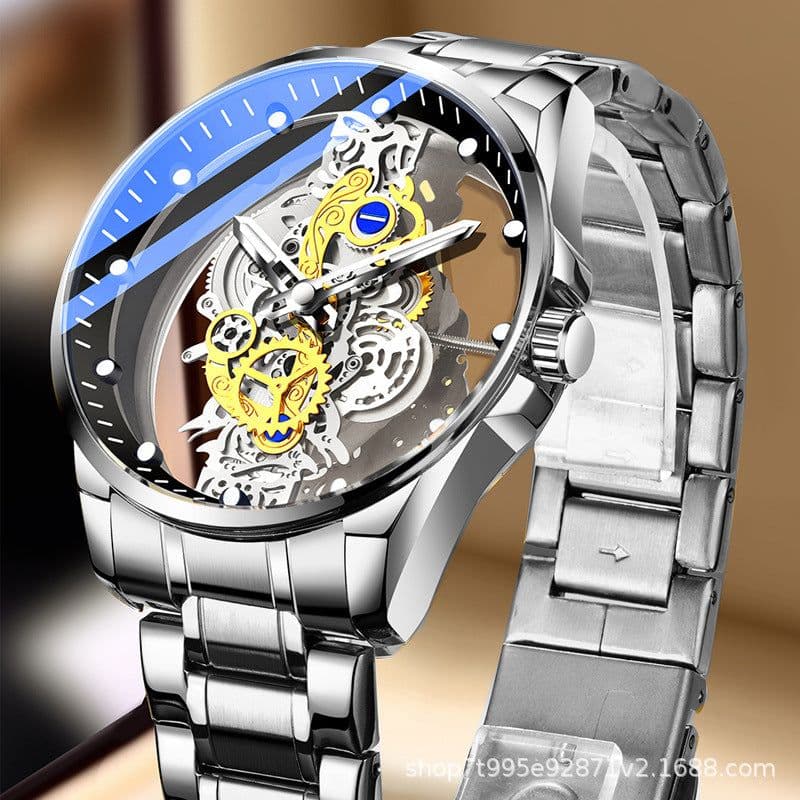 image-Unraion Men's Quartz Watch 42mm Transparent Hollow Luminous