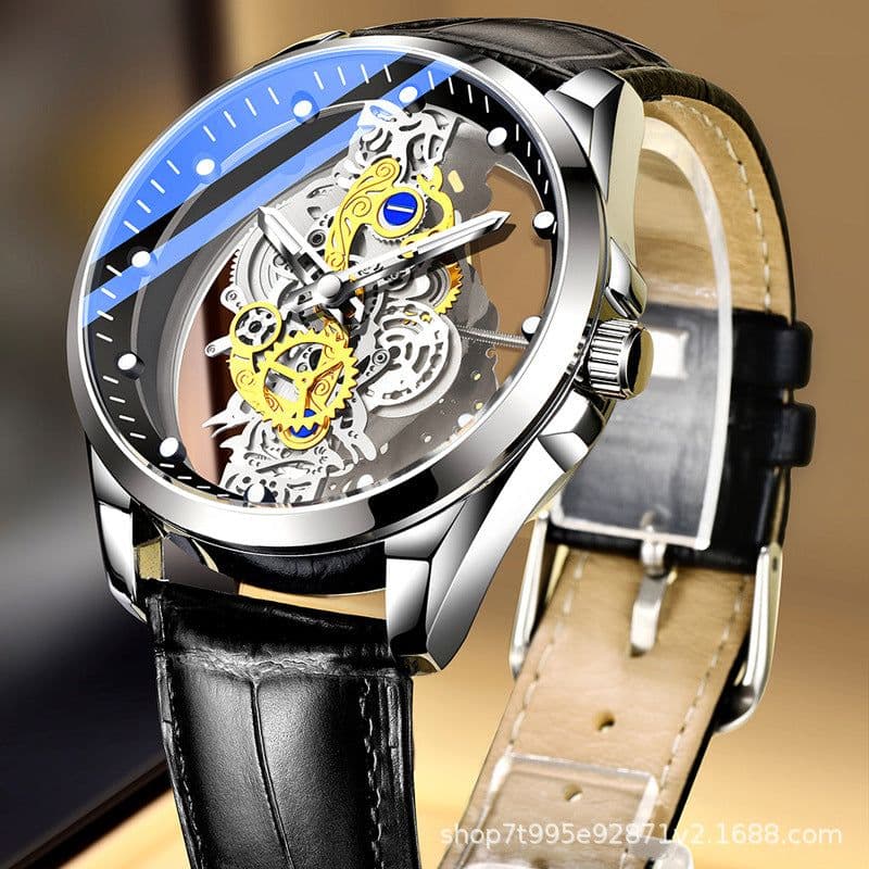image-Unraion Men's Quartz Watch 42mm Transparent Hollow Luminous