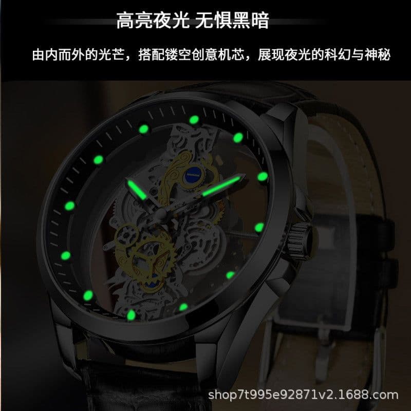 image-Unraion Men's Quartz Watch 42mm Transparent Hollow Luminous