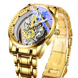 image-Unraion Men's Quartz Watch 42mm Transparent Hollow Luminous