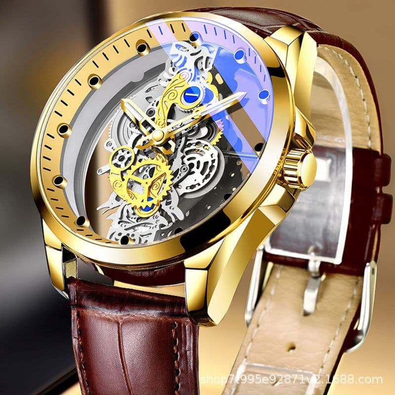 image-Unraion Men's Quartz Watch 42mm Transparent Hollow Luminous
