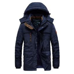 image-Men's Hooded Fleece Cotton Jacket Mid-Length Casual Coat