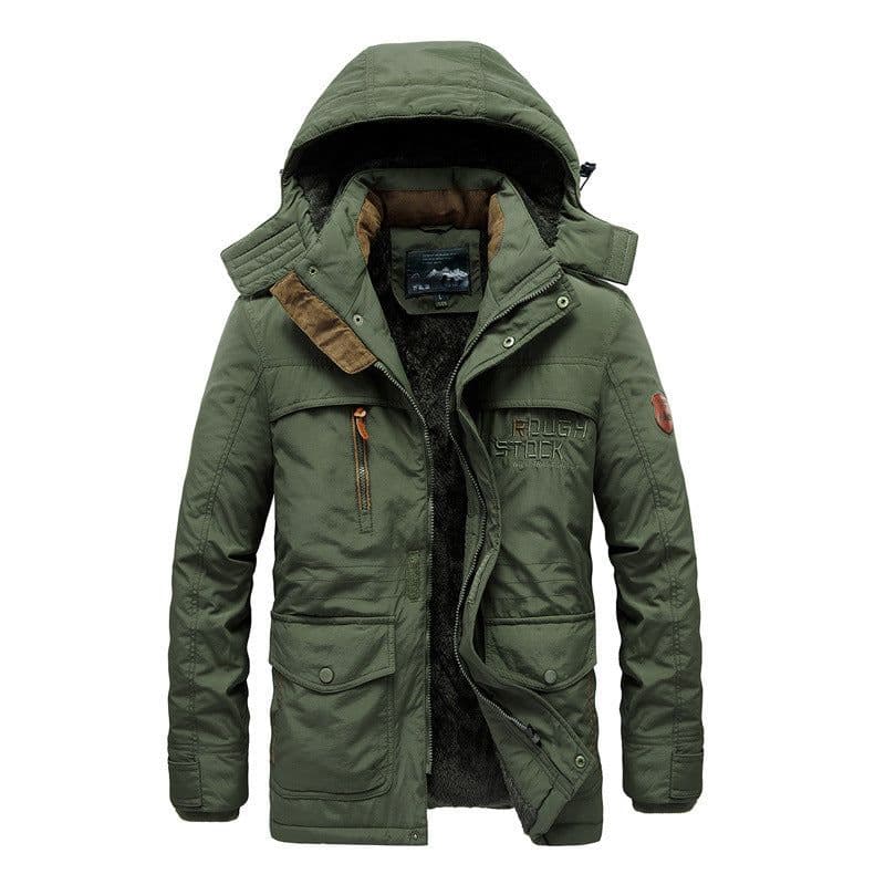 image-Men's Hooded Fleece Cotton Jacket Mid-Length Casual Coat