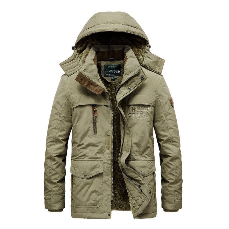 image-Men's Hooded Fleece Cotton Jacket Mid-Length Casual Coat