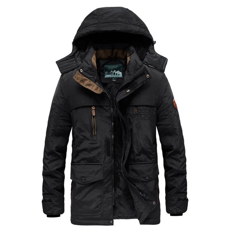 image-Men's Hooded Fleece Cotton Jacket Mid-Length Casual Coat