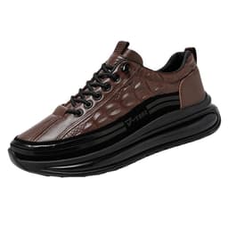 image-Men's Casual Crocodile Pattern Leather Shoes Flat Heel Brown