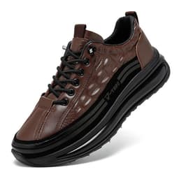 image-Men's Casual Crocodile Pattern Leather Shoes Flat Heel Brown