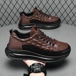 image-Men's Casual Crocodile Pattern Leather Shoes Flat Heel Brown