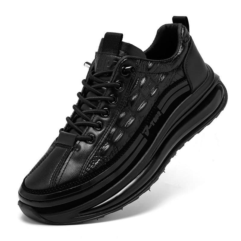 image-Men's Casual Crocodile Pattern Leather Shoes Flat Heel Brown