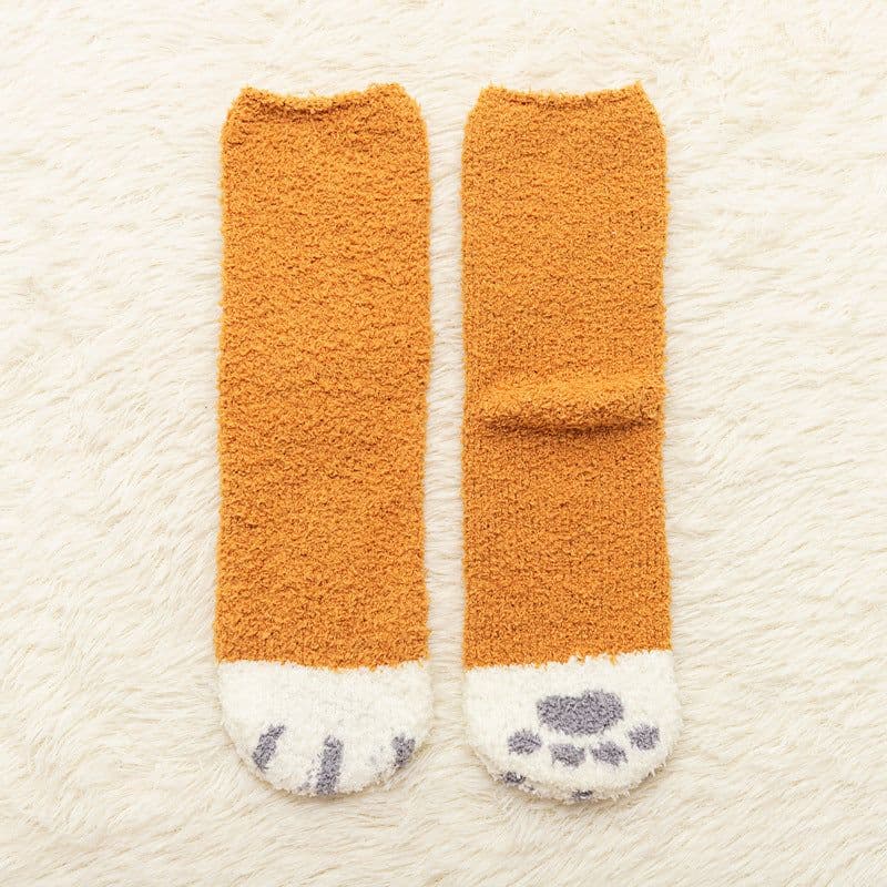 image-Coral Fleece Cat Claw Sleep Socks Mid-Tube Cartoon Winter Warm