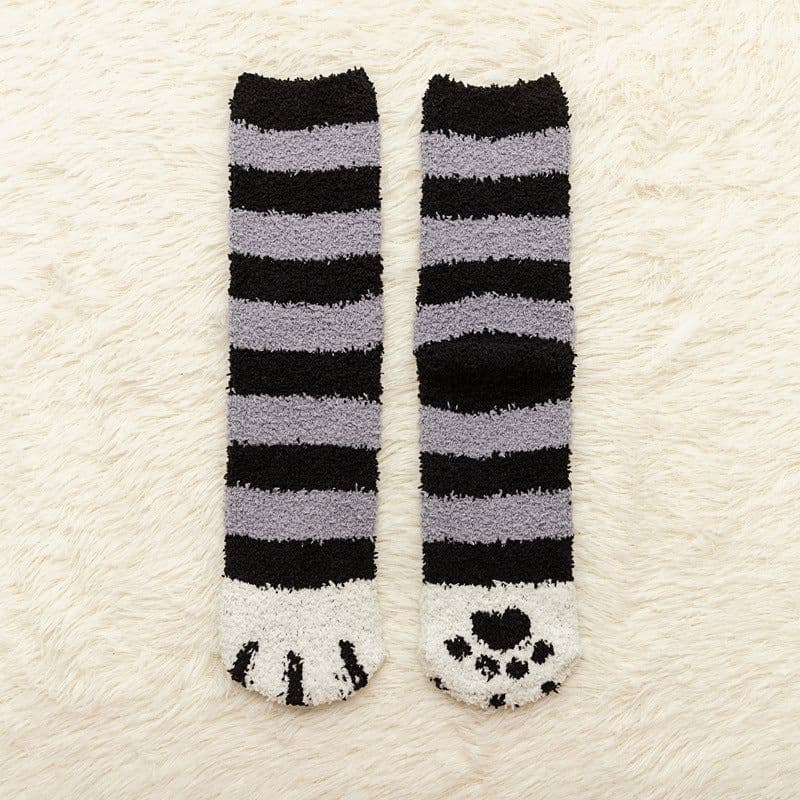 image-Coral Fleece Cat Claw Sleep Socks Mid-Tube Cartoon Winter Warm