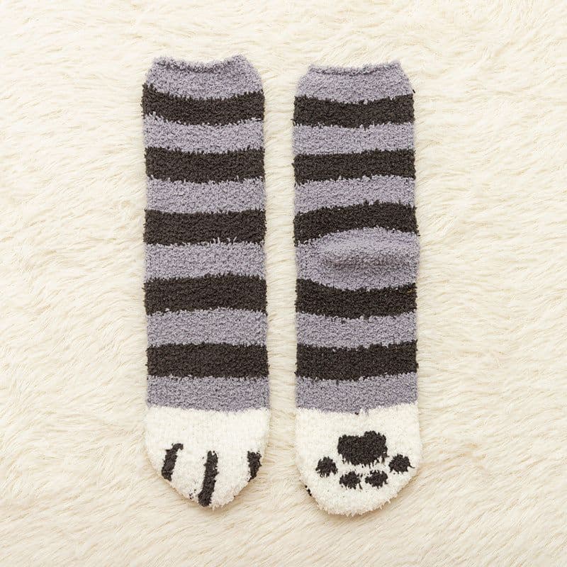 image-Coral Fleece Cat Claw Sleep Socks Mid-Tube Cartoon Winter Warm