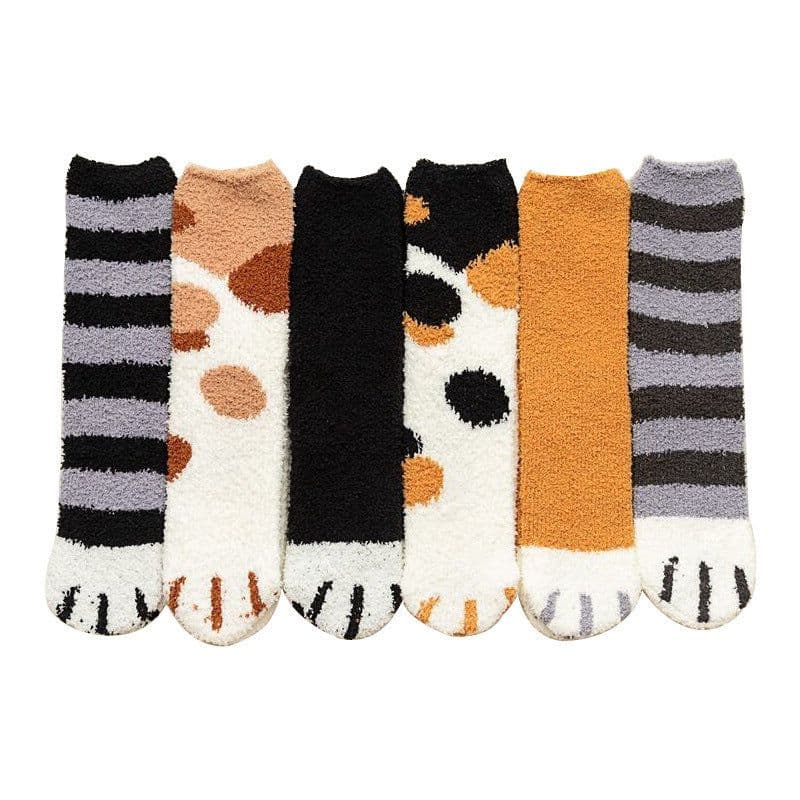 image-Coral Fleece Cat Claw Sleep Socks Mid-Tube Cartoon Winter Warm
