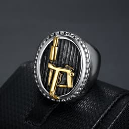 image-Stainless Steel Vintage Tattoo Machine Logo Ring Men's ZX-047