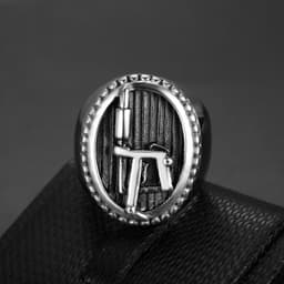 image-Stainless Steel Vintage Tattoo Machine Logo Ring Men's ZX-047