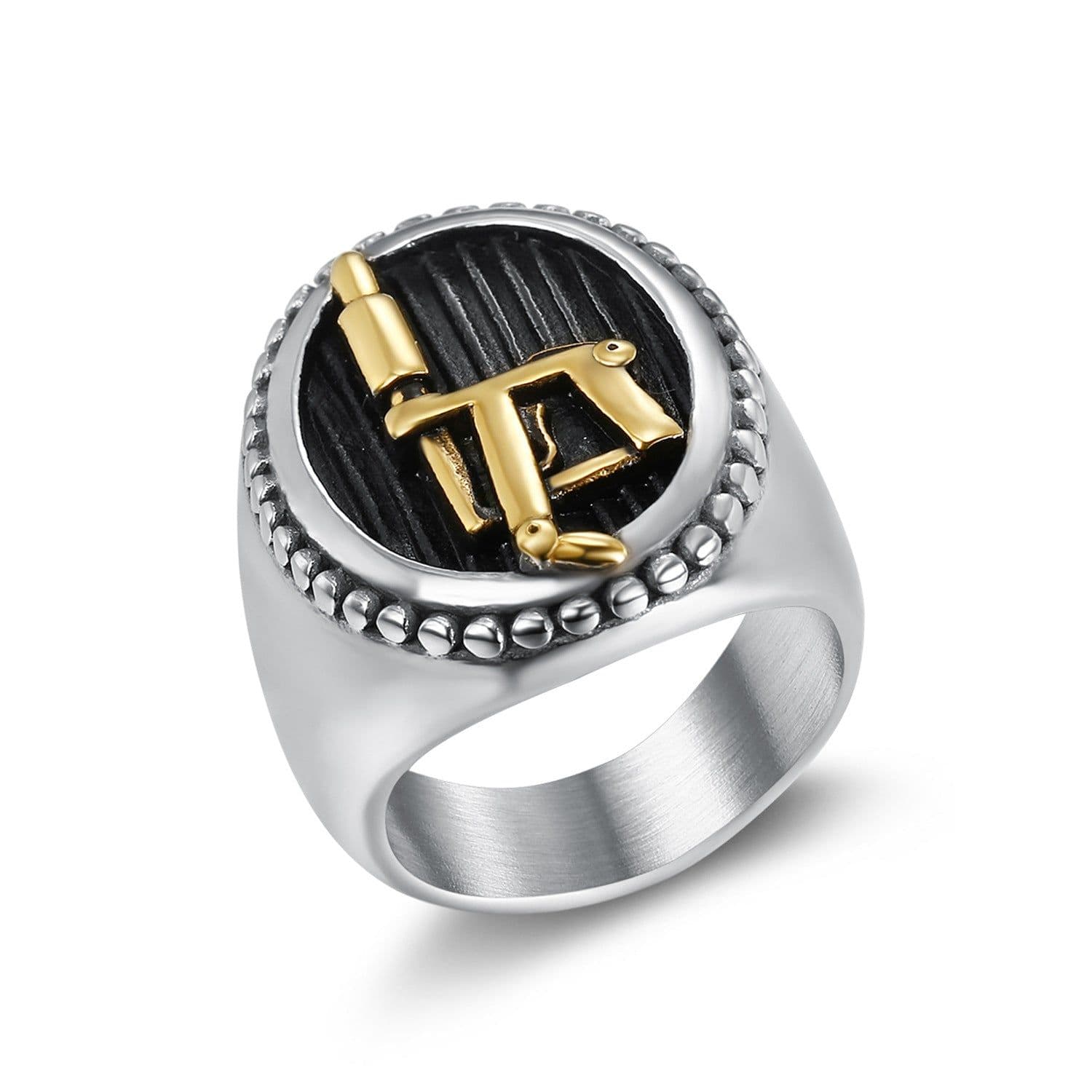 image-Stainless Steel Vintage Tattoo Machine Logo Ring Men's ZX-047
