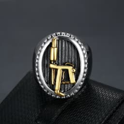 image-Stainless Steel Vintage Tattoo Machine Logo Ring Men's ZX-047