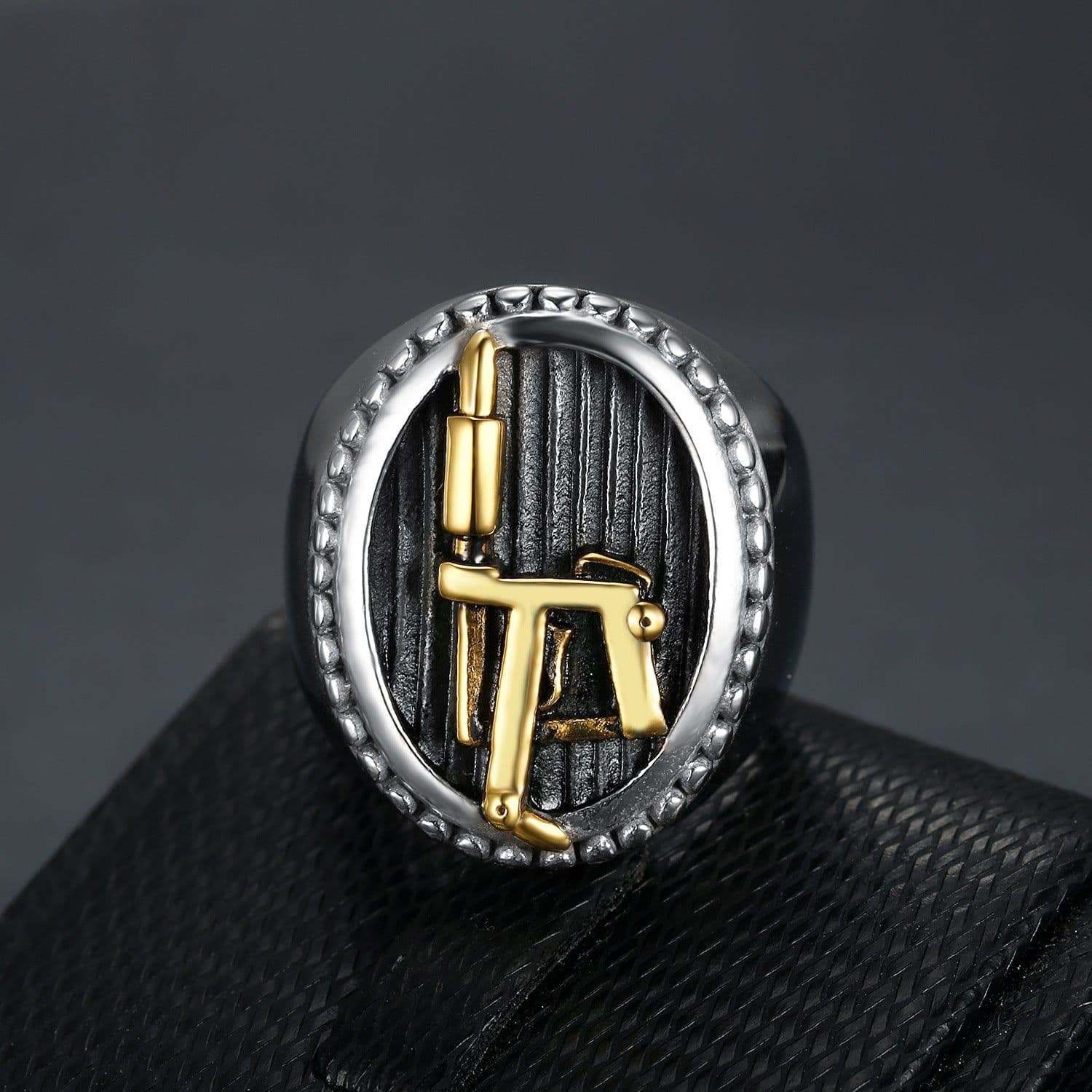 image-Stainless Steel Vintage Tattoo Machine Logo Ring Men's ZX-047