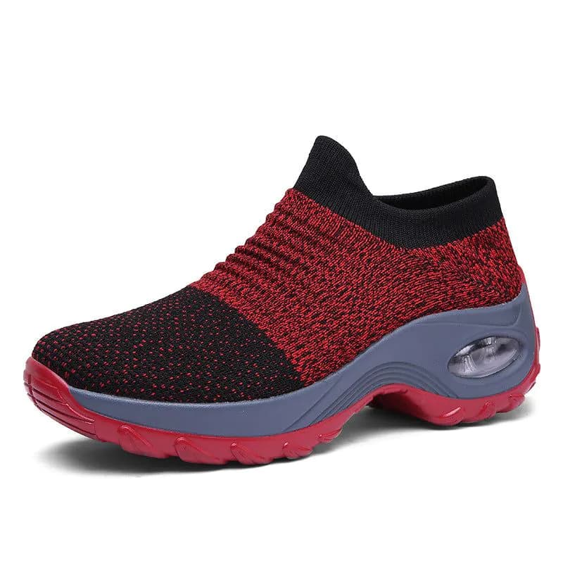 image-Women's Mesh Knit Sock Sneakers Low Wedge Heel Air Cushion Shoes