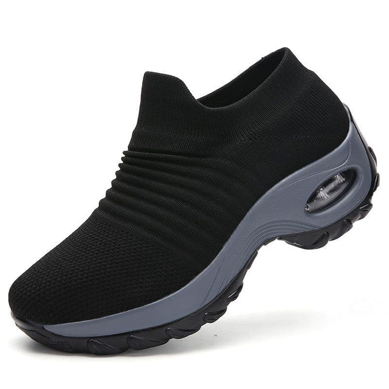 image-Women's Mesh Knit Sock Sneakers Low Wedge Heel Air Cushion Shoes