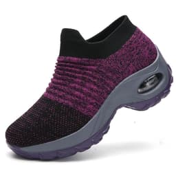 image-Women's Mesh Knit Sock Sneakers Low Wedge Heel Air Cushion Shoes