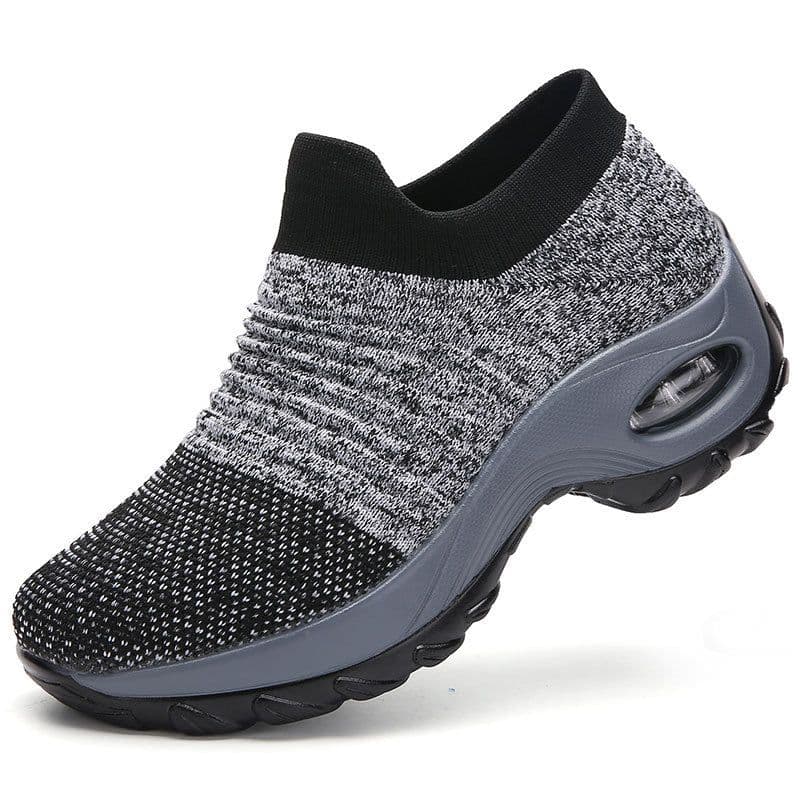 image-Women's Mesh Knit Sock Sneakers Low Wedge Heel Air Cushion Shoes