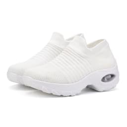image-Women's Mesh Knit Sock Sneakers Low Wedge Heel Air Cushion Shoes