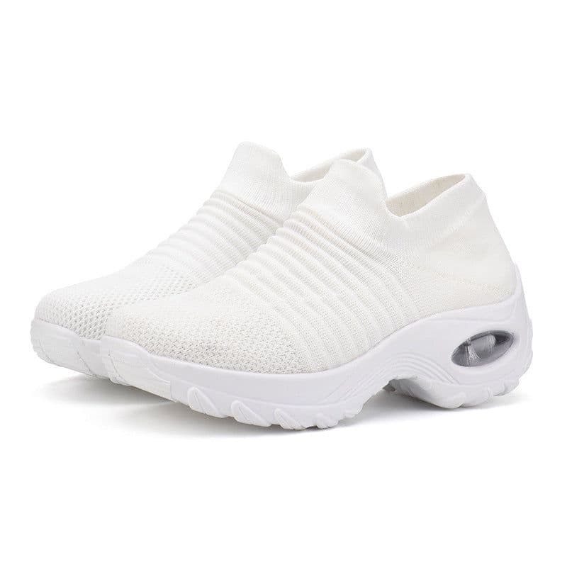 image-Women's Mesh Knit Sock Sneakers Low Wedge Heel Air Cushion Shoes