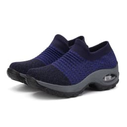 image-Women's Mesh Knit Sock Sneakers Low Wedge Heel Air Cushion Shoes