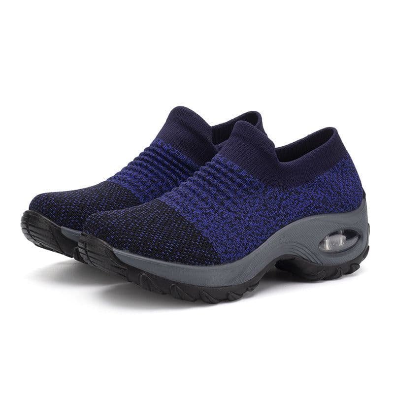image-Women's Mesh Knit Sock Sneakers Low Wedge Heel Air Cushion Shoes