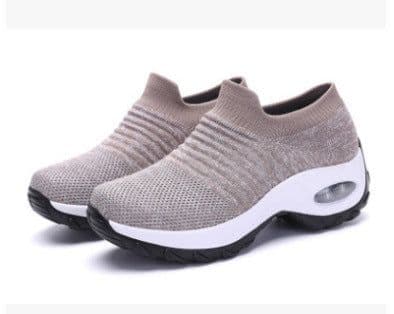 image-Women's Mesh Knit Sock Sneakers Low Wedge Heel Air Cushion Shoes