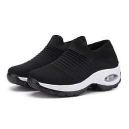 image-Women's Mesh Knit Sock Sneakers Low Wedge Heel Air Cushion Shoes