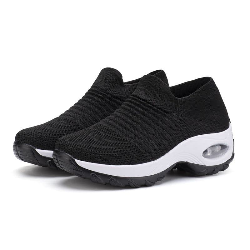 image-Women's Mesh Knit Sock Sneakers Low Wedge Heel Air Cushion Shoes