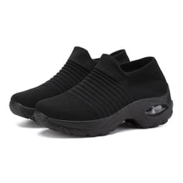 image-Women's Mesh Knit Sock Sneakers Low Wedge Heel Air Cushion Shoes