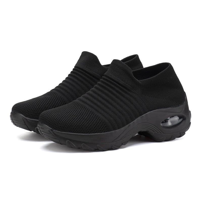 image-Women's Mesh Knit Sock Sneakers Low Wedge Heel Air Cushion Shoes