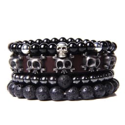 image-Natural Stone Bead Bracelet Set with Cross Charm Boho Style