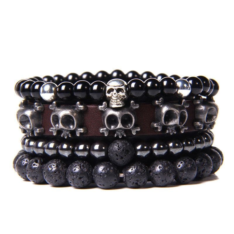 image-Natural Stone Bead Bracelet Set with Cross Charm Boho Style