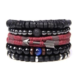 image-Natural Stone Bead Bracelet Set with Cross Charm Boho Style