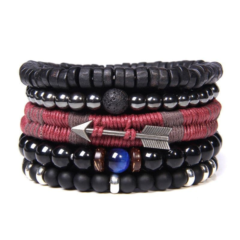 image-Natural Stone Bead Bracelet Set with Cross Charm Boho Style