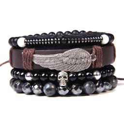 image-Natural Stone Bead Bracelet Set with Cross Charm Boho Style
