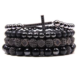 image-Natural Stone Bead Bracelet Set with Cross Charm Boho Style