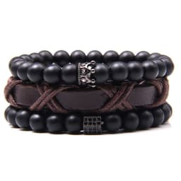 image-Natural Stone Bead Bracelet Set with Cross Charm Boho Style