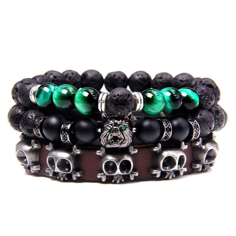 image-Natural Stone Bead Bracelet Set with Cross Charm Boho Style