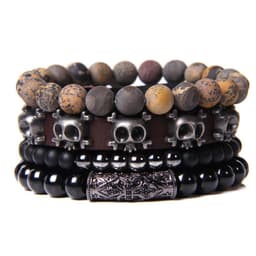 image-Natural Stone Bead Bracelet Set with Cross Charm Boho Style