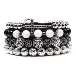 image-Natural Stone Bead Bracelet Set with Cross Charm Boho Style